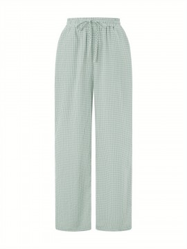 Women'S Wide Leg Polyester Pants - Casual All-Season Straight Leg Trousers with Elastic Waist and Pockets