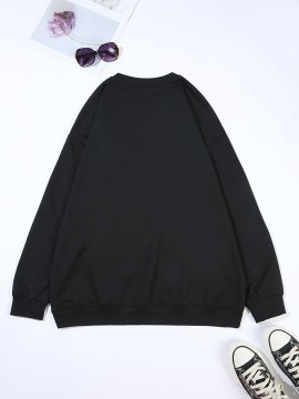 Plus Size Letter Print Sweatshirt, Crew Neck Casual Sweatshirt For Fall & Spring, Women's Plus Size Clothing