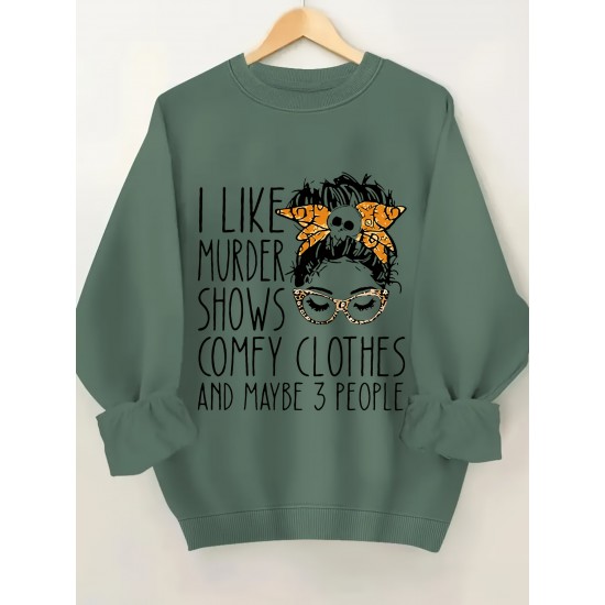 Plus Size I Like Print Sweatshirt, Casual Long Sleeve Crew Neck Pullover Sweatshirt, Women's Plus Size&nbsp;Clothing