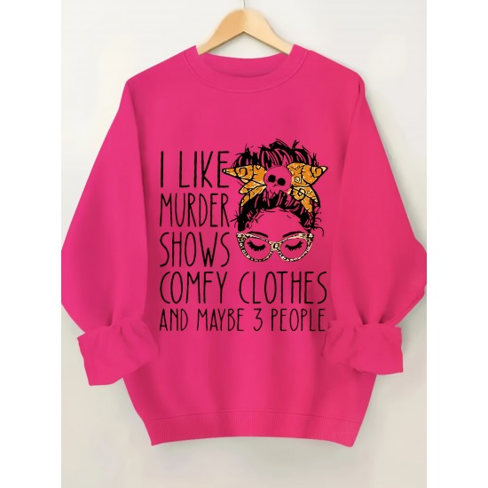 Plus Size I Like Print Sweatshirt, Casual Long Sleeve Crew Neck Pullover Sweatshirt, Women's Plus Size&nbsp;Clothing