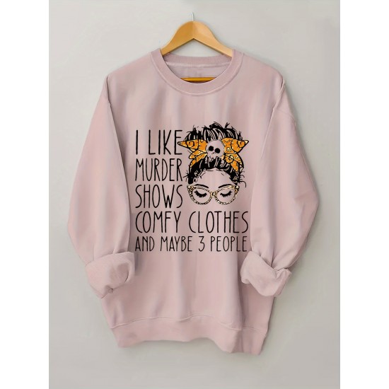 Plus Size I Like Print Sweatshirt, Casual Long Sleeve Crew Neck Pullover Sweatshirt, Women's Plus Size&nbsp;Clothing
