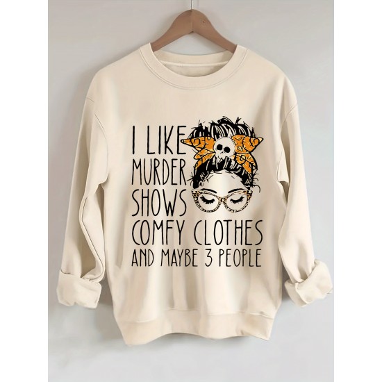 Plus Size I Like Print Sweatshirt, Casual Long Sleeve Crew Neck Pullover Sweatshirt, Women's Plus Size&nbsp;Clothing