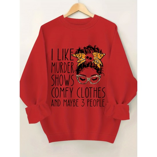 Plus Size I Like Print Sweatshirt, Casual Long Sleeve Crew Neck Pullover Sweatshirt, Women's Plus Size&nbsp;Clothing