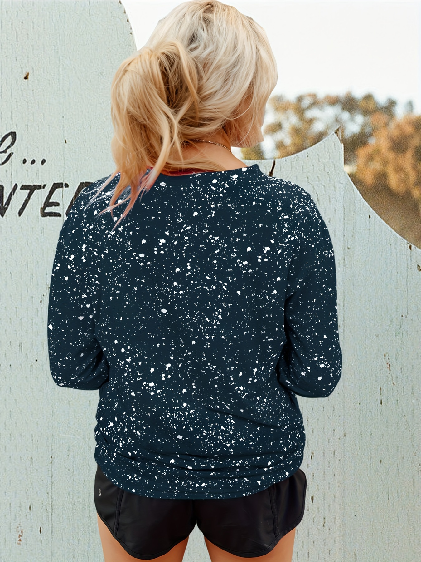 womens casual crew neck sweatshirt long sleeve semi sheer stretchy polyester   machine washable details 1